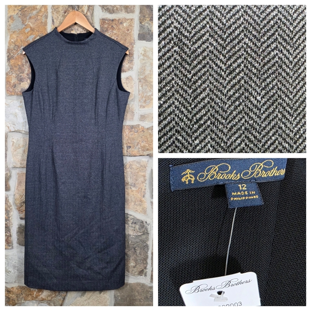 NWT Brooks Brothers Herringbone Mock Neck Sheath Dress